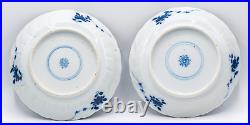 Pair Chinese Blue & White Saucers Bird Porcelain Marks Period Kangxi (1662-1722)