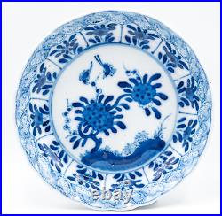 Pair Chinese Blue & White Saucers Bird Porcelain Marks Period Kangxi (1662-1722)