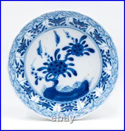 Pair Chinese Blue & White Saucers Bird Porcelain Marks Period Kangxi (1662-1722)