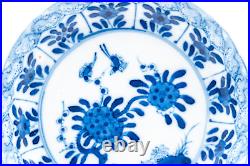 Pair Chinese Blue & White Saucers Bird Porcelain Marks Period Kangxi (1662-1722)