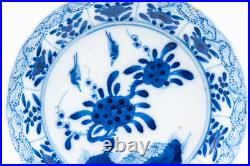 Pair Chinese Blue & White Saucers Bird Porcelain Marks Period Kangxi (1662-1722)