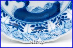 Pair Chinese Blue & White Saucers Bird Porcelain Marks Period Kangxi (1662-1722)