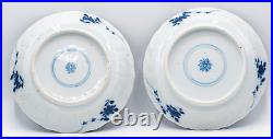 Pair Chinese Blue & White Saucers Bird Porcelain Marks Period Kangxi (1662-1722)