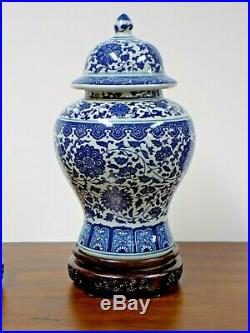 Pair Of 14 Blue & White Chinese Porcelain Temple Jars / Vases Asian Oriental