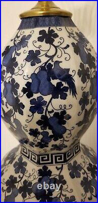 Pair Of Blue And White Porcelain Lamps with Birds H 34