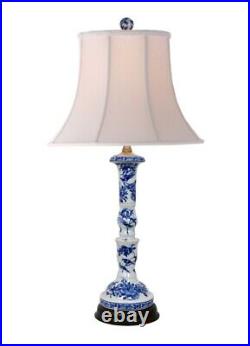 Pair Table Lamps Porcelain Blue White Rose Canton Buffet Lamps 25 H 13 W