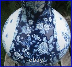 Pair Vintage Hand Finished Blue & White Chinese Porcelain Table Lamp Bases Bird