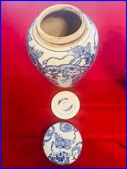Pair chinese antique porcelain blue and white jar