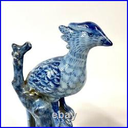 Pair of 20th Century Chinoiserie Blue And White Long Tailed Porcelain Birds