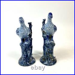 Pair of 20th Century Chinoiserie Blue And White Long Tailed Porcelain Birds