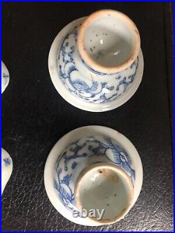 Pair of Antique Chinese Blue and White Porcelain High foot small plates