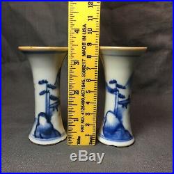 Pair of Chinese 18th C blue & white Porcelain Small Vases kangxi period