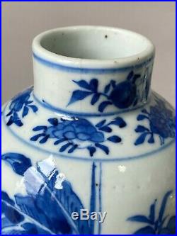 Pair of Chinese 19th C Kangxi Mark Blue& White Porcelain Vases with lids