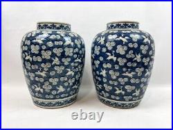 Pair of Large Blue-White Chinese Pots in Cranes GOOD CONDITION