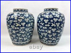 Pair of Large Blue-White Chinese Pots in Cranes GOOD CONDITION