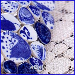 Pebble blue & white ceramic backsplash tiles bathroom shower mosaic HMCM1041