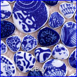 Pebble blue & white ceramic backsplash tiles bathroom shower mosaic HMCM1041