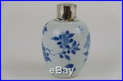 Perfect Chinese Porcelain Blue & White Kangxi 18th C Silver Mounted Teacaddy