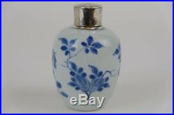 Perfect Chinese Porcelain Blue & White Kangxi 18th C Silver Mounted Teacaddy