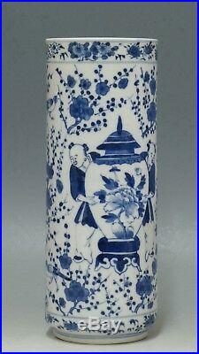 Perfect antique 19th c chinese porcelain blue & white vase with figures & birds