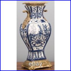 Porcelain Azure Casey Blue & White Vase With Bronze Ormolu-18''h