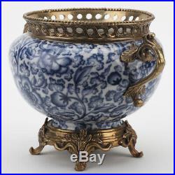 Porcelain Blue And White Porcelain Floral Planter With Heavy Bronze Ormolu