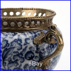 Porcelain Blue And White Porcelain Floral Planter With Heavy Bronze Ormolu