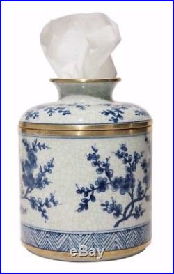 Porcelain Blue & White Blossom Jar Facial Tissue Holder Cover Kleenex Box Keeper