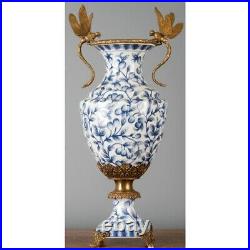 Porcelain In Bronze Ormolu Blue And White Fleur Dragonfly Vase