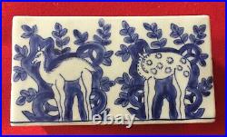 Porcelain Vase Flower Frog Brick in the Delft Chinese Blue & White Manner Deer