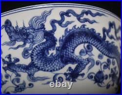 Qianlong Old Signed Antique Chinese Blue & White Porcelain Bowl with dragon