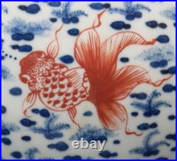 Qianlong Old Signed Antique Chinese Blue & White Porcelain Pot Vase with fish