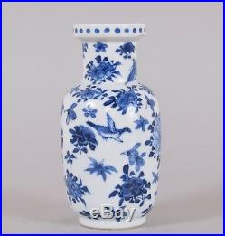 Qing Dynasty Chinese Porcelain Blue White Vase Butterfly Bird Kangxi Mark