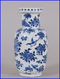 Qing Dynasty Chinese Porcelain Blue White Vase Butterfly Bird Kangxi Mark