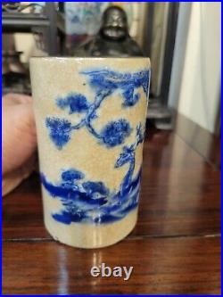 Qing Dynasty Ge porcelain White and blue brush pot Chinese Antique