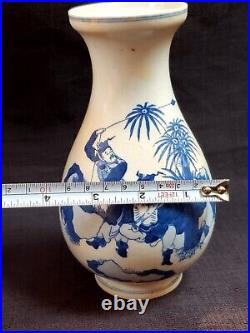 Qing, Early period blue and white figural painting porcelain vase/
