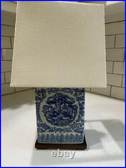 RALPH LAUREN Lamp Blue & White Mandarin Koi Fish Porcelain Finish Cream Shade