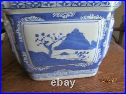 RARE! Vintage Chinoiserie Blue & White Porcelain Landscape Jardiniere Planter
