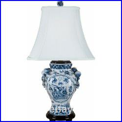 REPRODUCTION BLUE AND WHITE PORCELAIN LAMP With BIRDS and flowers