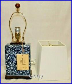 Ralph Lauren Blue & White Floral Porcelain Small Table Lamp & Shade New