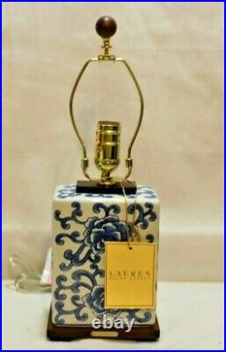 Ralph Lauren Blue on White Floral Porcelain Small Table Lamp & Shade New