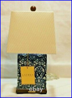 Ralph Lauren Dark Blue with White Floral Porcelain Small Table Lamp & Shade New