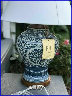 Ralph Lauren Lamp Blue White Mandarin Porcelain Ginger Jar Table Wood Base NEW