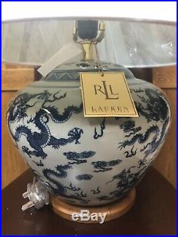 Ralph Lauren Lanp And Shade Large Oriental Dragon Porcelaine Blue White RRP £595