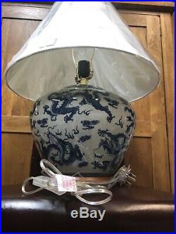 Ralph Lauren Lanp And Shade Large Oriental Dragon Porcelaine Blue White RRP £595