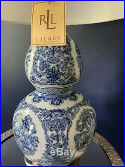 Ralph Lauren Large Zen Koi Fish Porcelain Round Blue White Table Lamps