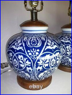 Ralph Lauren Pair of Mandarin Blue White Chinoiserie Floral Ginger Jar Lamps