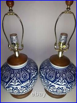Ralph Lauren Pair of Mandarin Blue White Chinoiserie Floral Ginger Jar Lamps