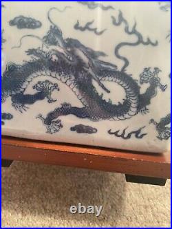 Ralph Lauren Porcelain Table Lamp Pair Chinese Dragon Brand New White And Blue