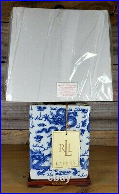 Ralph Lauren Porcelain Table Lamp With Shade Blue White Dragons Asian Style